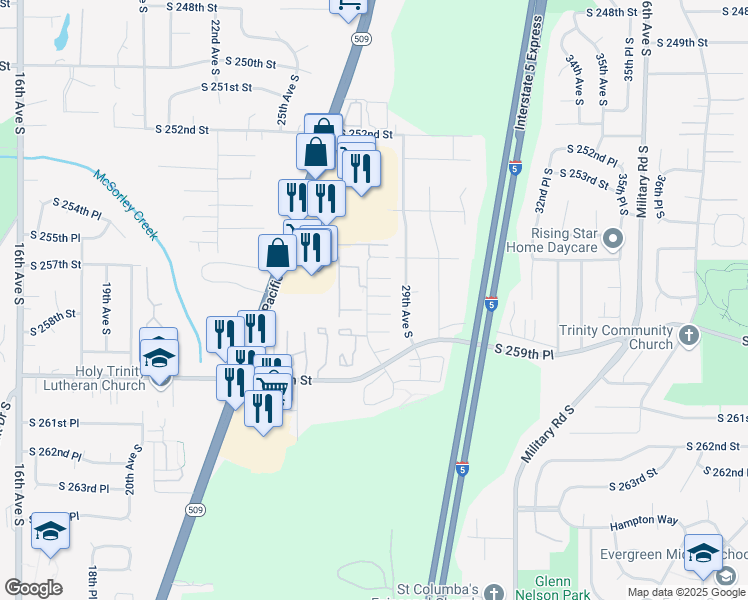 map of restaurants, bars, coffee shops, grocery stores, and more near 2703 South 256th Place in Kent