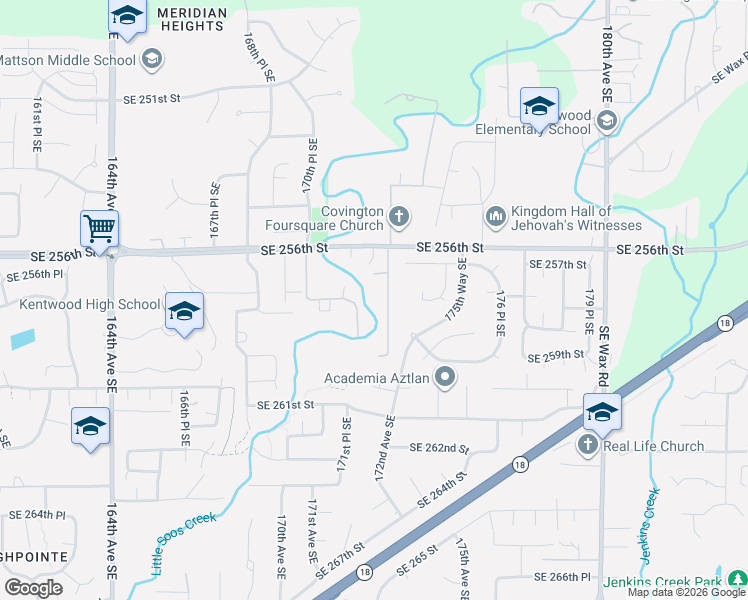 map of restaurants, bars, coffee shops, grocery stores, and more near 25721 173rd Avenue Southeast in Covington