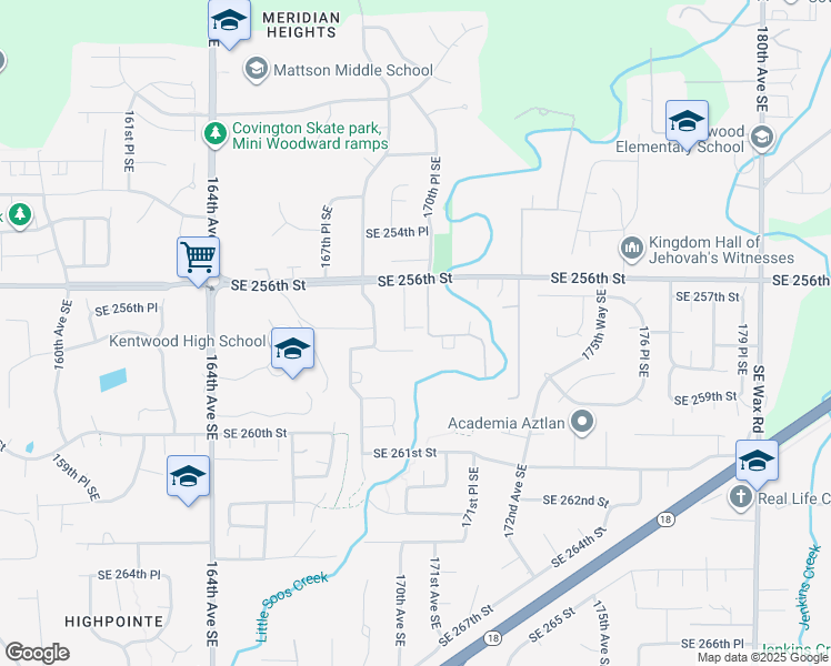 map of restaurants, bars, coffee shops, grocery stores, and more near 16921 Southeast 257th Place in Covington