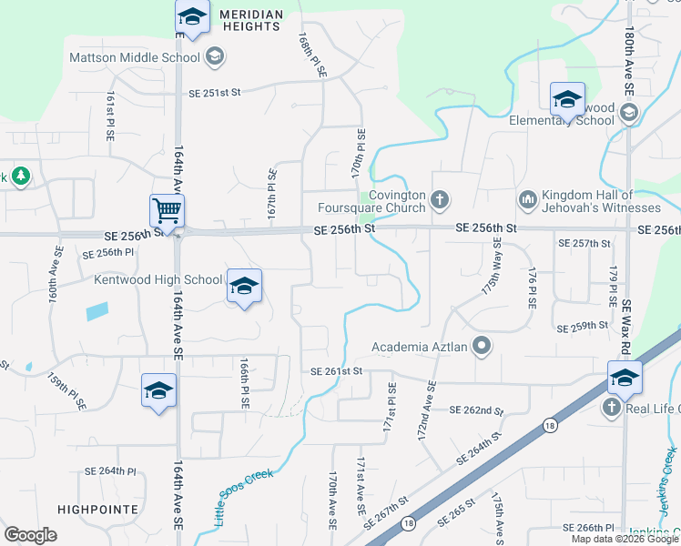 map of restaurants, bars, coffee shops, grocery stores, and more near 16917 Southeast 257th Place in Covington