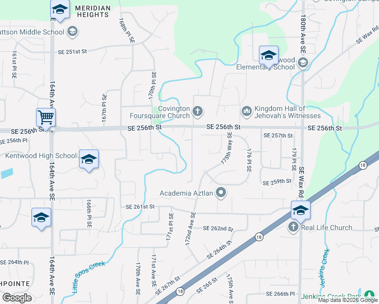 map of restaurants, bars, coffee shops, grocery stores, and more near 25721 173rd Avenue Southeast in Covington