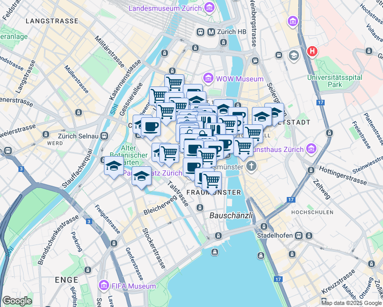 map of restaurants, bars, coffee shops, grocery stores, and more near 36 Bahnhofstrasse in Ingenbohl