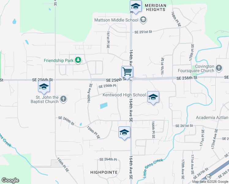 map of restaurants, bars, coffee shops, grocery stores, and more near 25711 162nd Place Southeast in Covington