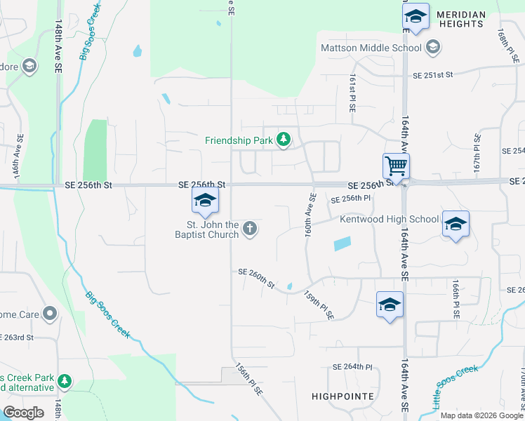 map of restaurants, bars, coffee shops, grocery stores, and more near Southeast 257th Street in Covington