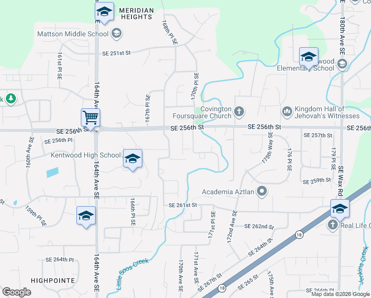 map of restaurants, bars, coffee shops, grocery stores, and more near 25628 169th Place Southeast in Covington