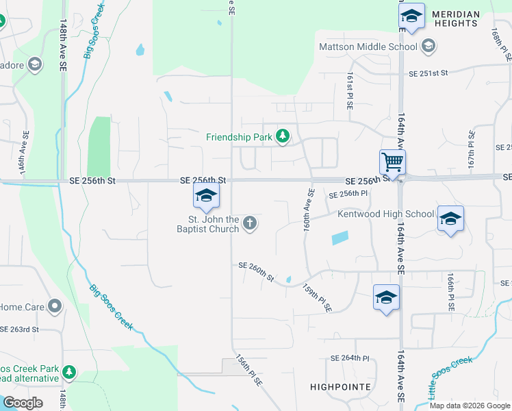 map of restaurants, bars, coffee shops, grocery stores, and more near Southeast 257th Street in Covington