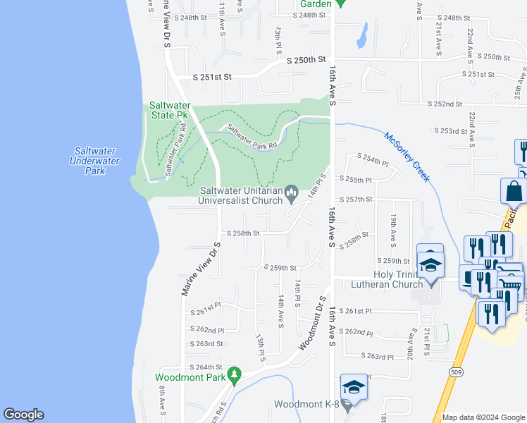 map of restaurants, bars, coffee shops, grocery stores, and more near 25615 13th Place South in Des Moines