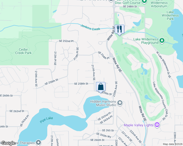 map of restaurants, bars, coffee shops, grocery stores, and more near 21646 Southeast 257th Place in Maple Valley