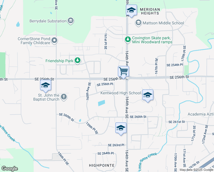 map of restaurants, bars, coffee shops, grocery stores, and more near 16204 Southeast 258th Street in Covington