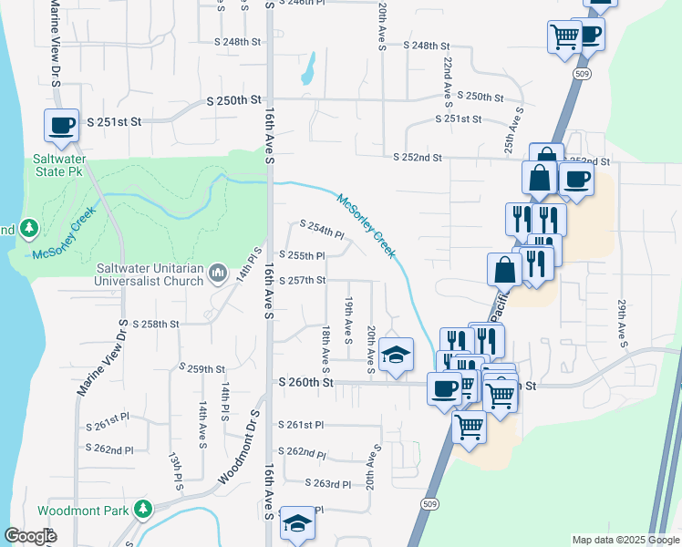 map of restaurants, bars, coffee shops, grocery stores, and more near 1812 South 255th Place in Des Moines