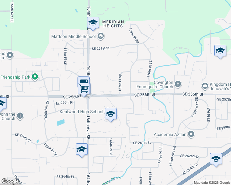 map of restaurants, bars, coffee shops, grocery stores, and more near 16614 Southeast 256th Street in Covington