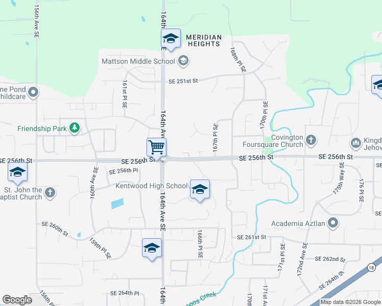 map of restaurants, bars, coffee shops, grocery stores, and more near 16614 Southeast 256th Street in Covington