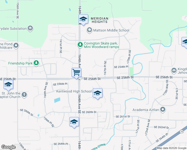 map of restaurants, bars, coffee shops, grocery stores, and more near 16526 Southeast 256th Street in Covington