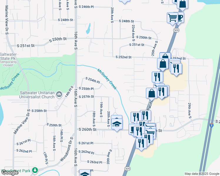 map of restaurants, bars, coffee shops, grocery stores, and more near 1918 South 254th Place in Des Moines