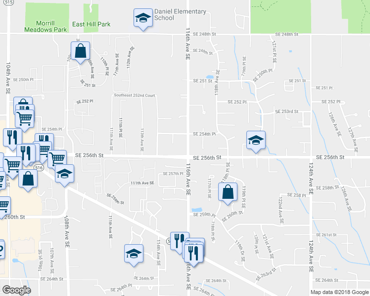 map of restaurants, bars, coffee shops, grocery stores, and more near 25437 116th Avenue Southeast in Kent
