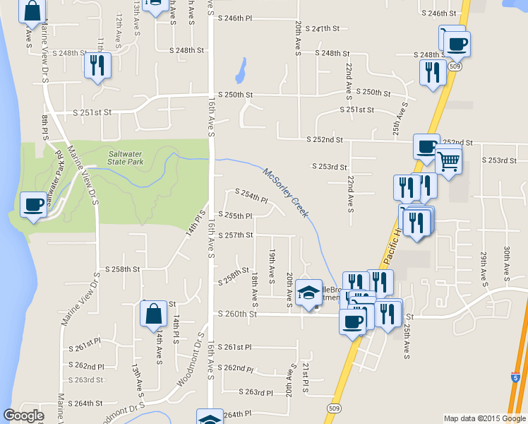 map of restaurants, bars, coffee shops, grocery stores, and more near 1812 South 255th Place in Des Moines