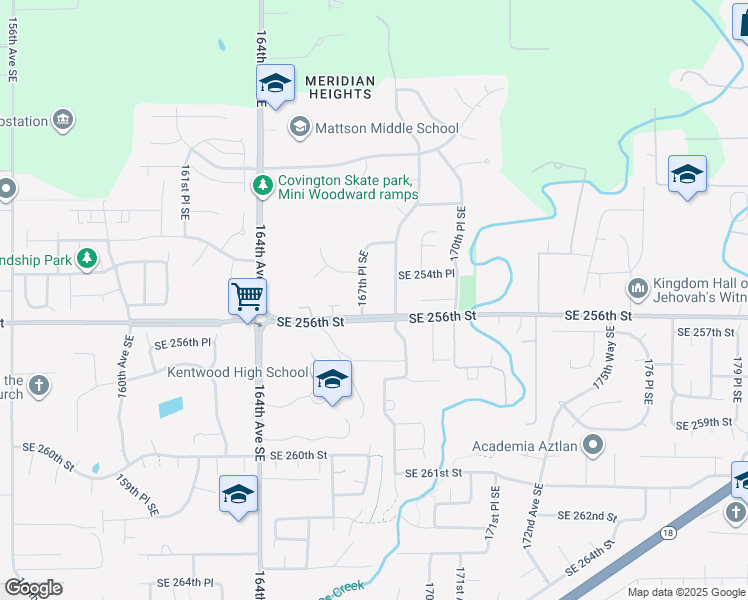map of restaurants, bars, coffee shops, grocery stores, and more near 25426 167th Place Southeast in Covington