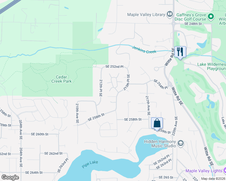 map of restaurants, bars, coffee shops, grocery stores, and more near 25433 213th Avenue Southeast in Maple Valley