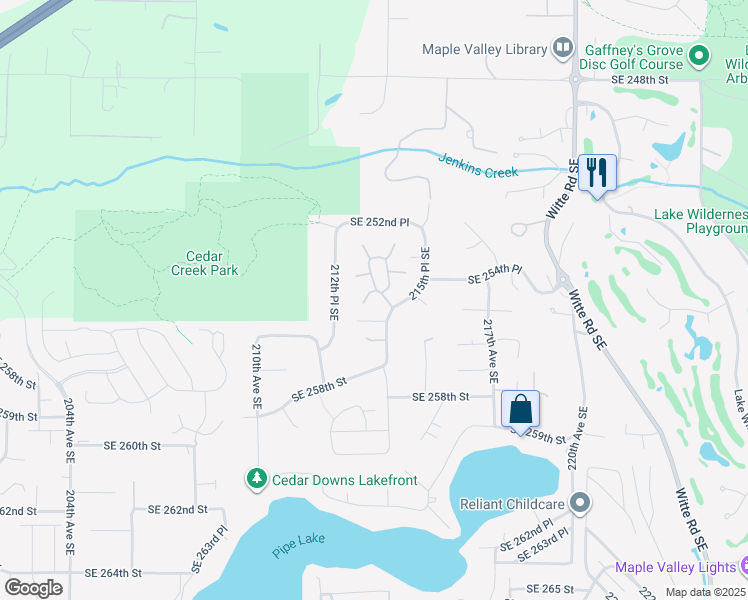 map of restaurants, bars, coffee shops, grocery stores, and more near 25433 213th Avenue Southeast in Maple Valley