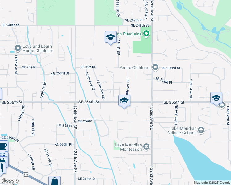 map of restaurants, bars, coffee shops, grocery stores, and more near 25514 128th Avenue Southeast in Kent