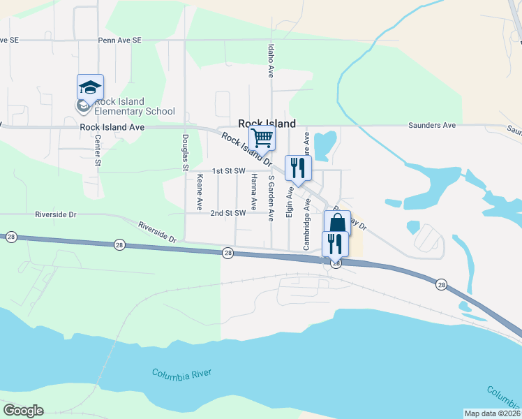map of restaurants, bars, coffee shops, grocery stores, and more near 21 South Garden Avenue in Rock Island