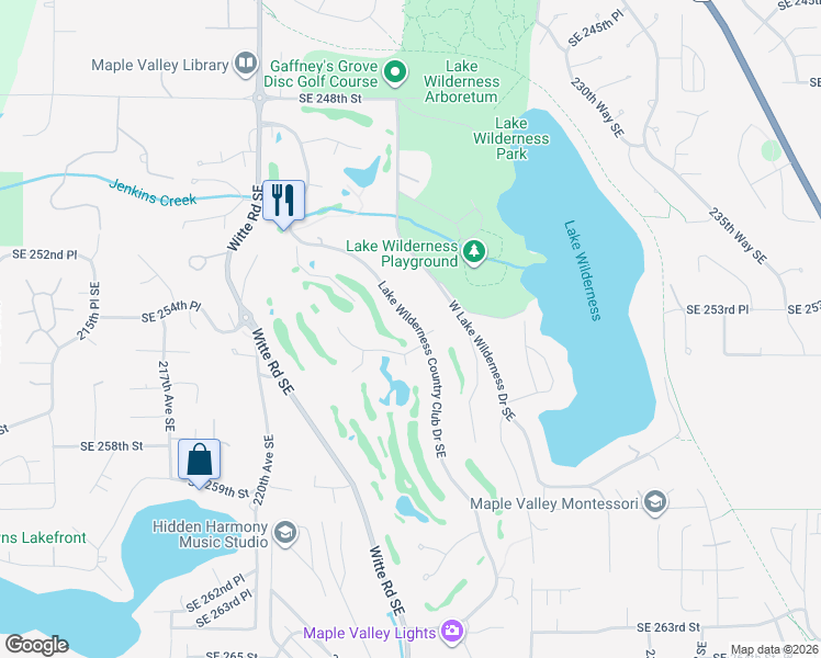 map of restaurants, bars, coffee shops, grocery stores, and more near 25507 Lake Wilderness Country Club Drive Southeast in Maple Valley