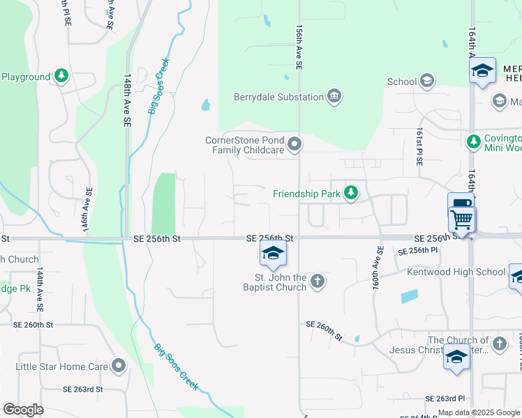 map of restaurants, bars, coffee shops, grocery stores, and more near 15407 Southeast 254th Street in Kent