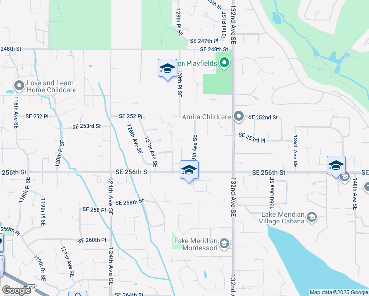 map of restaurants, bars, coffee shops, grocery stores, and more near 25416 128th Place Southeast in Kent