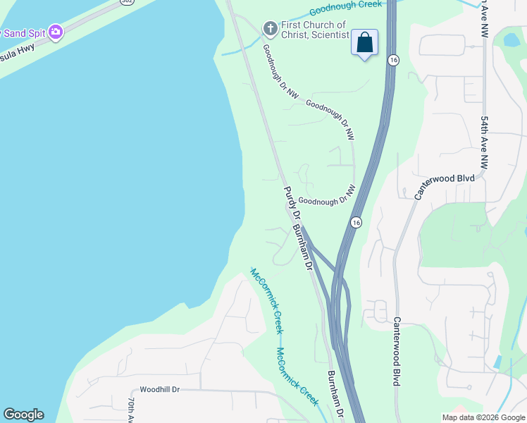 map of restaurants, bars, coffee shops, grocery stores, and more near 12808 Purdy Drive in Gig Harbor
