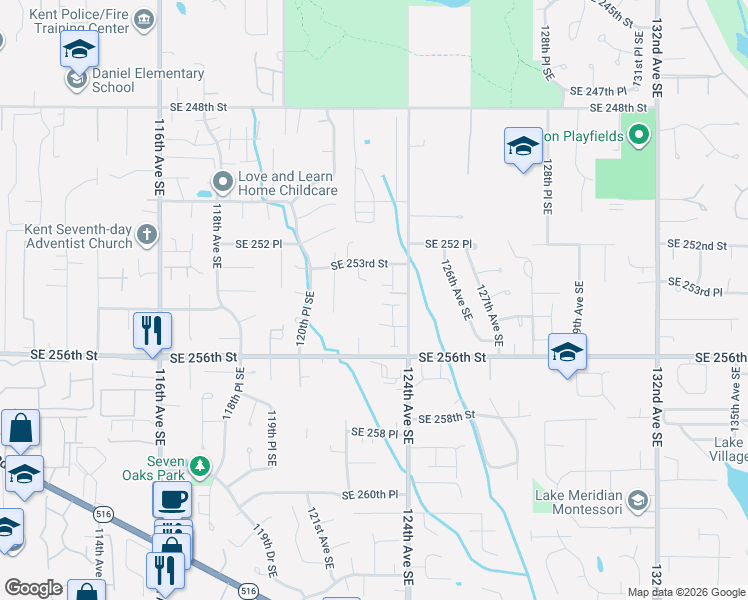 map of restaurants, bars, coffee shops, grocery stores, and more near 25330 122nd Place Southeast in Kent