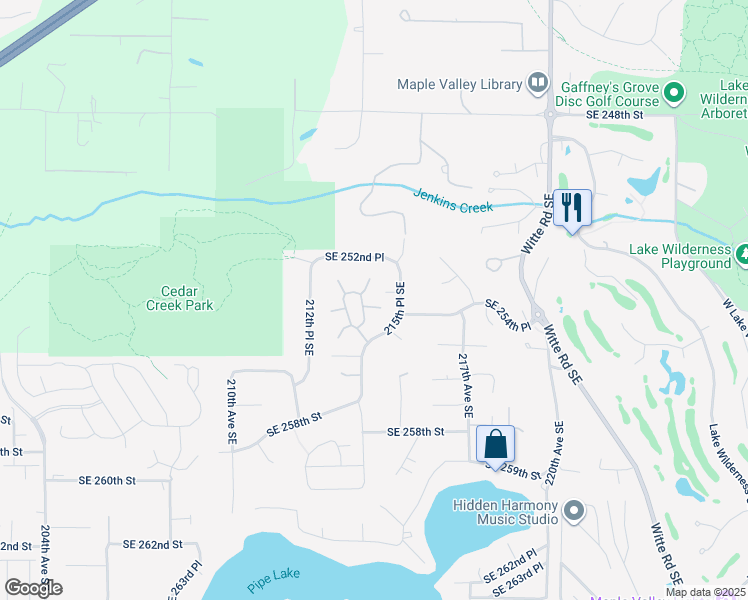 map of restaurants, bars, coffee shops, grocery stores, and more near 25422 213th Place Southeast in Maple Valley