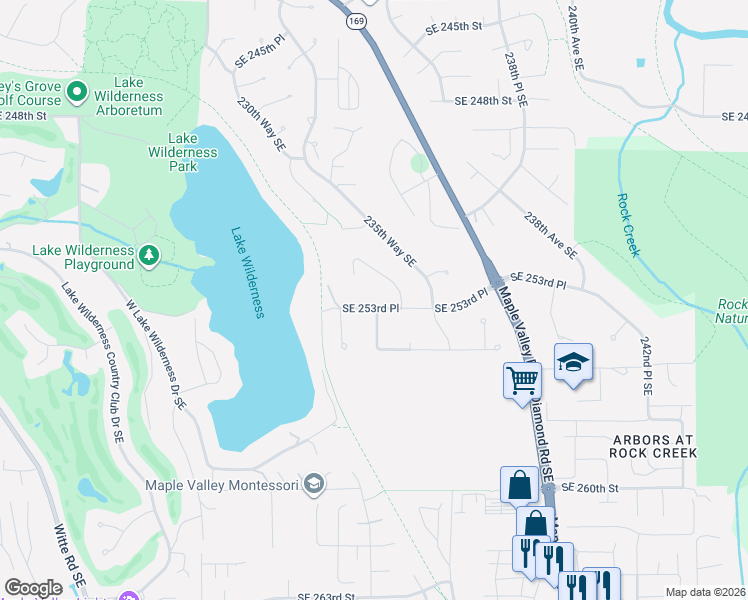 map of restaurants, bars, coffee shops, grocery stores, and more near 25241 234th Avenue Southeast in Maple Valley