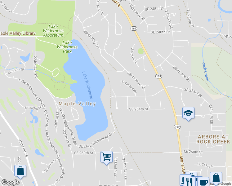 map of restaurants, bars, coffee shops, grocery stores, and more near 23200 Southeast 253rd Place in Maple Valley