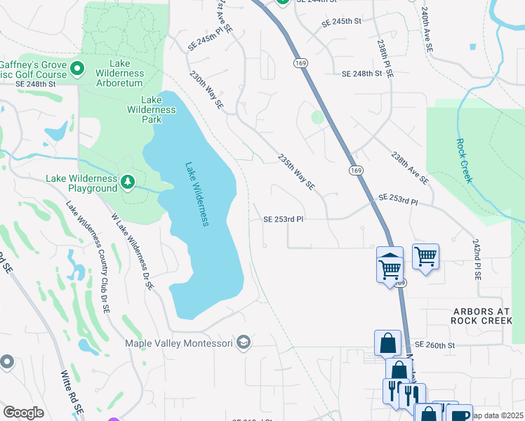 map of restaurants, bars, coffee shops, grocery stores, and more near 25100 234th Avenue Southeast in Maple Valley
