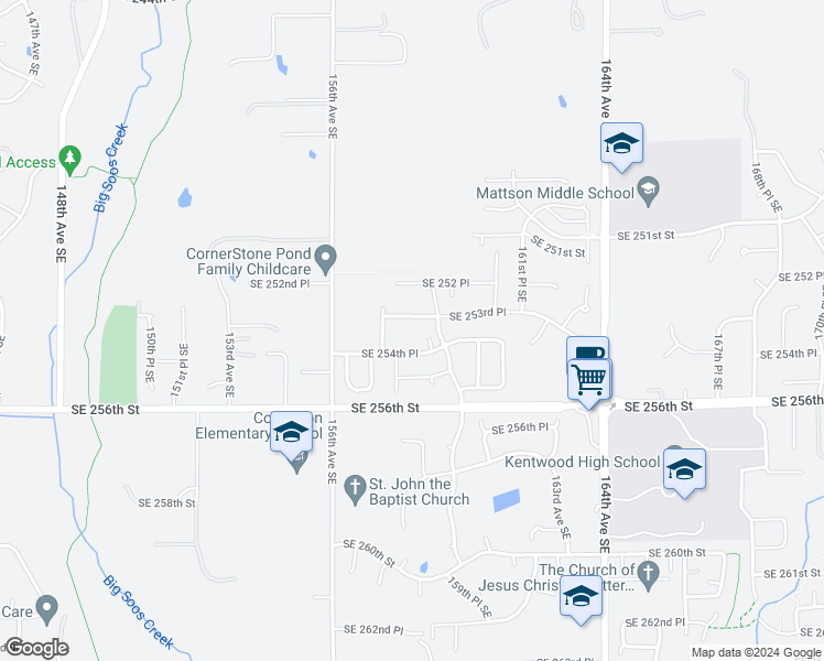 map of restaurants, bars, coffee shops, grocery stores, and more near 15807 Southeast 253rd Place in Covington