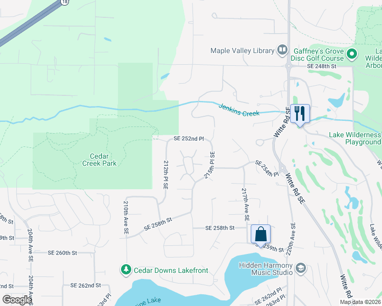 map of restaurants, bars, coffee shops, grocery stores, and more near 25412 213th Place Southeast in Maple Valley