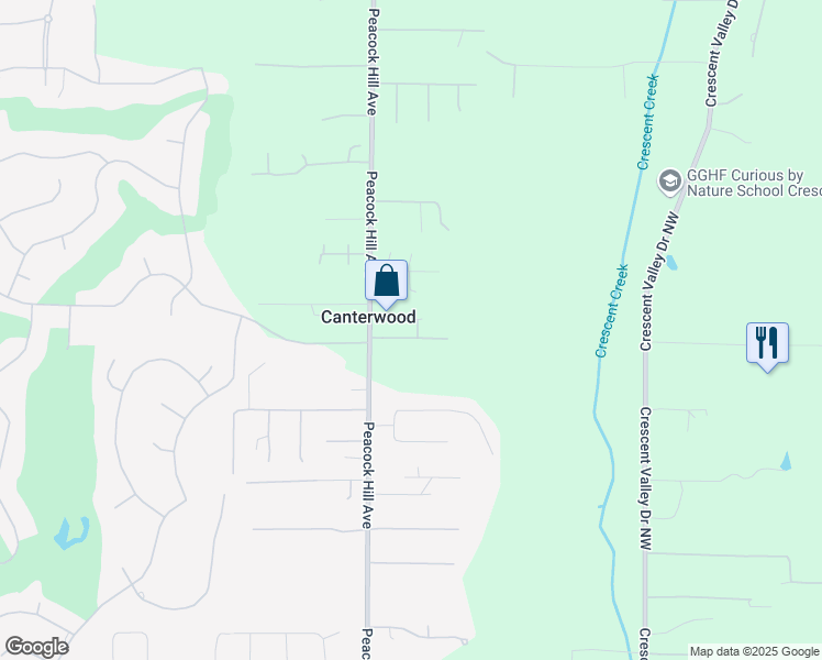 map of restaurants, bars, coffee shops, grocery stores, and more near 3613 128th Street Northwest in Gig Harbor