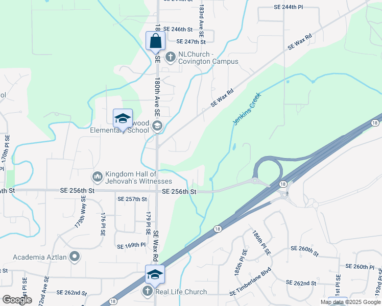 map of restaurants, bars, coffee shops, grocery stores, and more near 25330 182nd Avenue Southeast in Covington