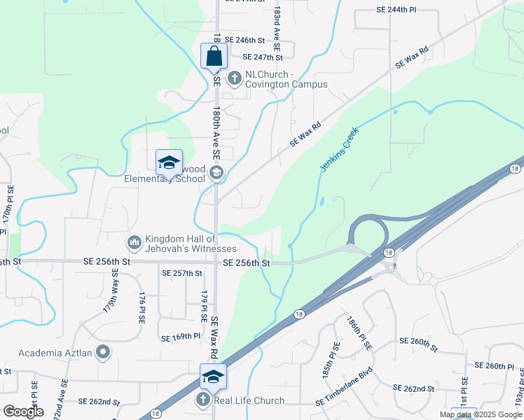 map of restaurants, bars, coffee shops, grocery stores, and more near 25330 182nd Avenue Southeast in Covington