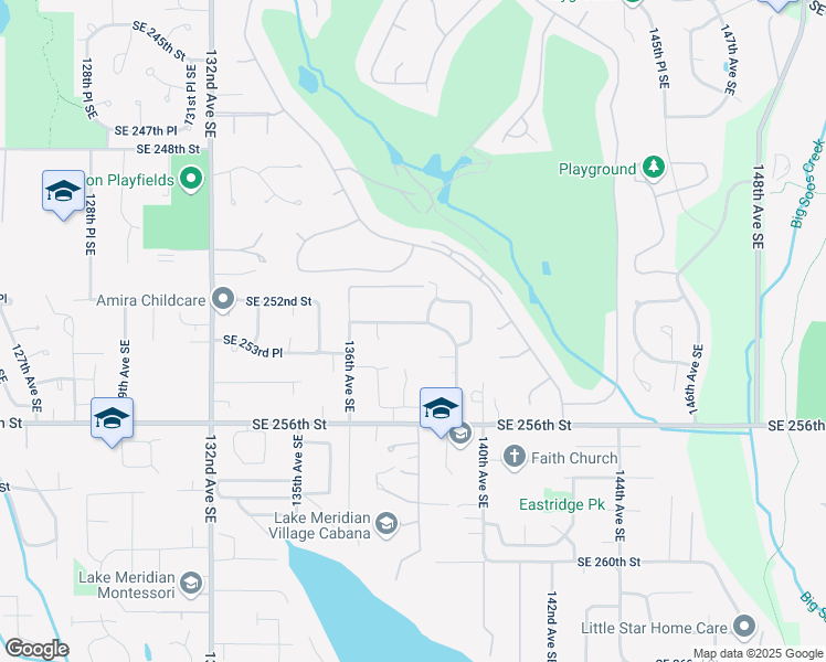 map of restaurants, bars, coffee shops, grocery stores, and more near 13825 Southeast 253rd Street in Kent