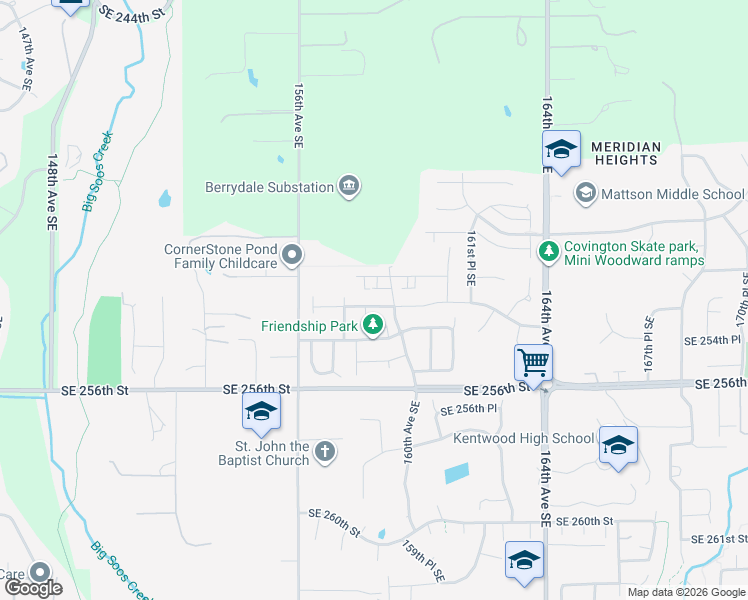 map of restaurants, bars, coffee shops, grocery stores, and more near 15814 Southeast 253rd Place in Covington