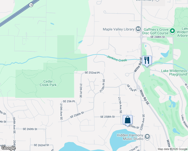map of restaurants, bars, coffee shops, grocery stores, and more near 25412 213th Place Southeast in Maple Valley