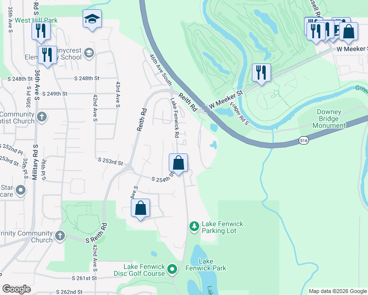 map of restaurants, bars, coffee shops, grocery stores, and more near 4803 South 251st Court in Kent