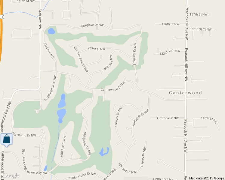 map of restaurants, bars, coffee shops, grocery stores, and more near Canterwood Dr NW in Gig Harbor