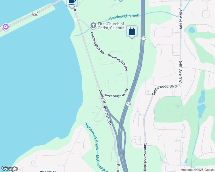 map of restaurants, bars, coffee shops, grocery stores, and more near 12812 62nd Street Northwest in Gig Harbor