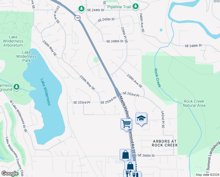 map of restaurants, bars, coffee shops, grocery stores, and more near 25073 235th Court Southeast in Maple Valley