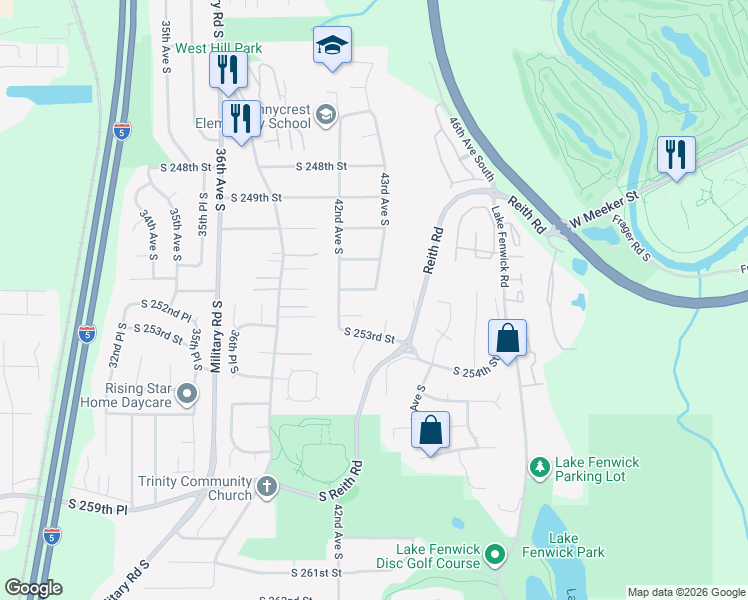 map of restaurants, bars, coffee shops, grocery stores, and more near 4228 South 252nd Street in Kent