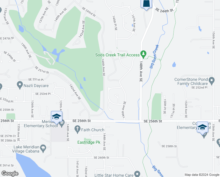 map of restaurants, bars, coffee shops, grocery stores, and more near 25201 144th Place Southeast in Kent