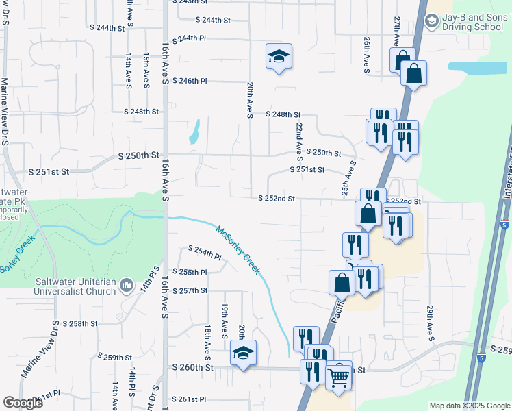 map of restaurants, bars, coffee shops, grocery stores, and more near 2005 South 252nd Street in Des Moines