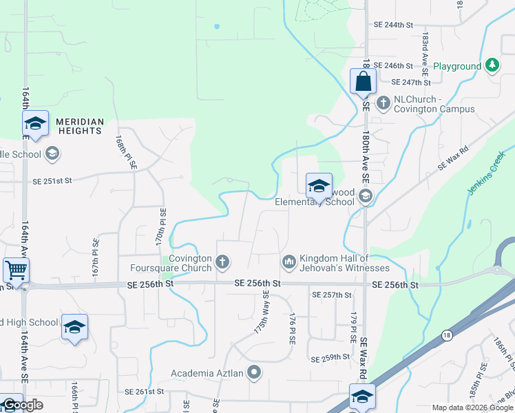 map of restaurants, bars, coffee shops, grocery stores, and more near 25333 173rd Avenue Southeast in Covington